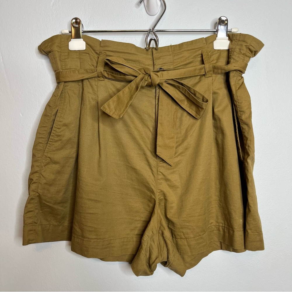 Madewell High Rise Linen PaperBag Tie Waist Shorts Brown Classic Desert 10 VGUC